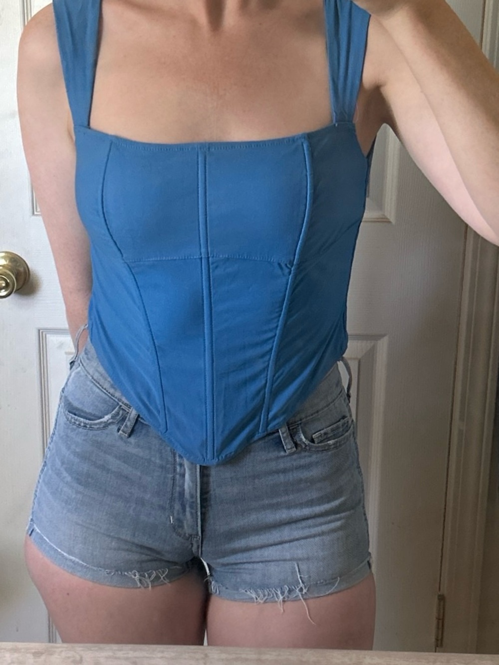 Blue Square-Neck Corset Tank Top - Women